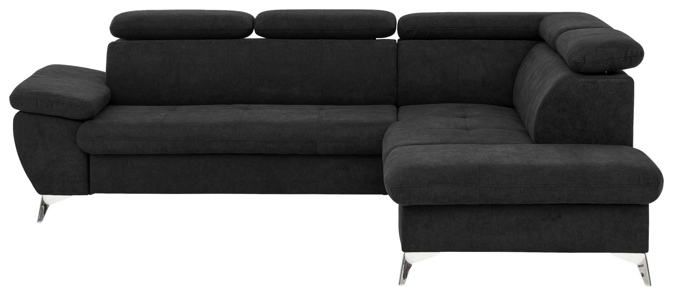 ECKSOFA Schwarz Mikrofaser  - Chromfarben/Schwarz, KONVENTIONELL, Textil/Metall (256/209cm) - Livetastic