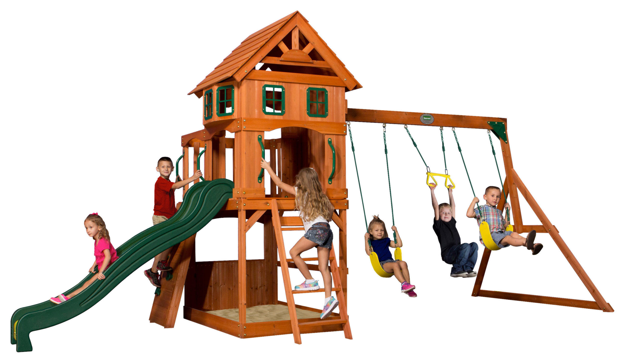 SPIELTURM ATLANTIC 551,2/284,5/236,2 cm Backyard Discovery  - Dunkelgrün/Gelb, Basics, Holz/Kunststoff (551,2/284,5/236,2cm) - Ambia Garden