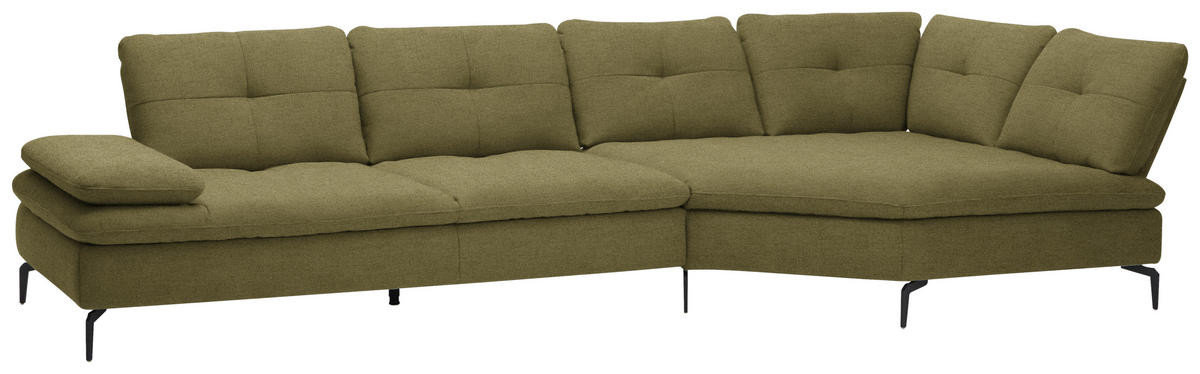 ECKSOFA in Flachgewebe Olivgrün  - Schwarz/Olivgrün, Design, Textil/Metall (344/157cm) - Chilliano