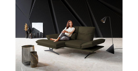 ECKSOFA in Echtleder Olivgrün 130/210 cm - Gelb/Schwarz, Design, Leder/Metall (130/210cm) - Dieter Knoll