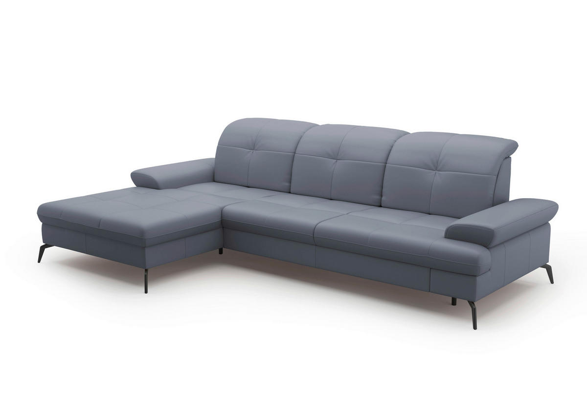 ECKSOFA Graublau Kombination Echtleder/Stoff Vliesstoff  - Graublau/Schwarz, KONVENTIONELL, Leder/Textil (185/279cm) - Sit & More