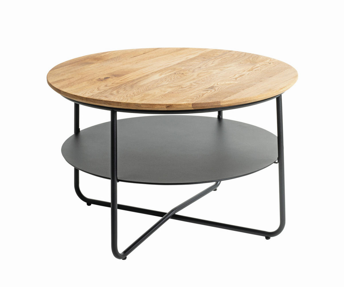 BEISTELLTISCH 70/70/45 cm Eiche massiv Schwarz, Eichefarben rund  - Eichefarben/Schwarz, Design, Holz/Metall (70/70/45cm)
