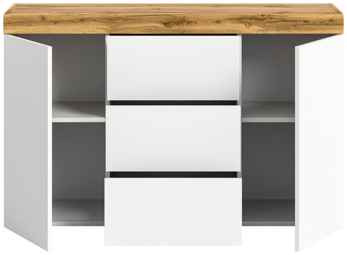 KOMODA, hrast wotan, bela  - hrast wotan/bela, Design, leseni material (125/80/37cm) - MID.YOU
