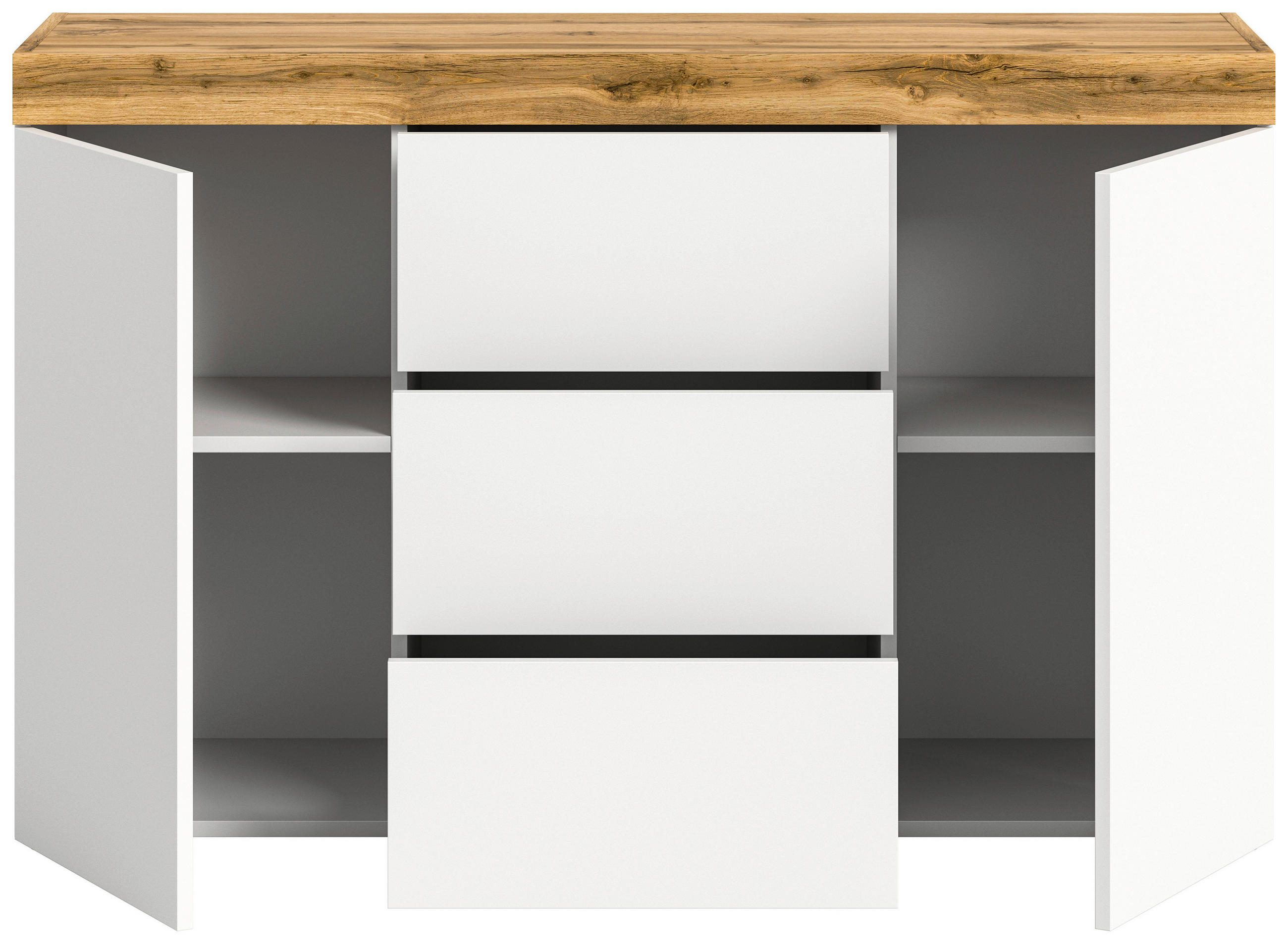 Thumbnail - Mid.you Sideboard Sugar, Weiß, Eiche Wotan, Holzwerkstoff, 2 Fächer, 3 Schublade(n) Schubladen, 125x80x37 cm, FSC Mix, W...