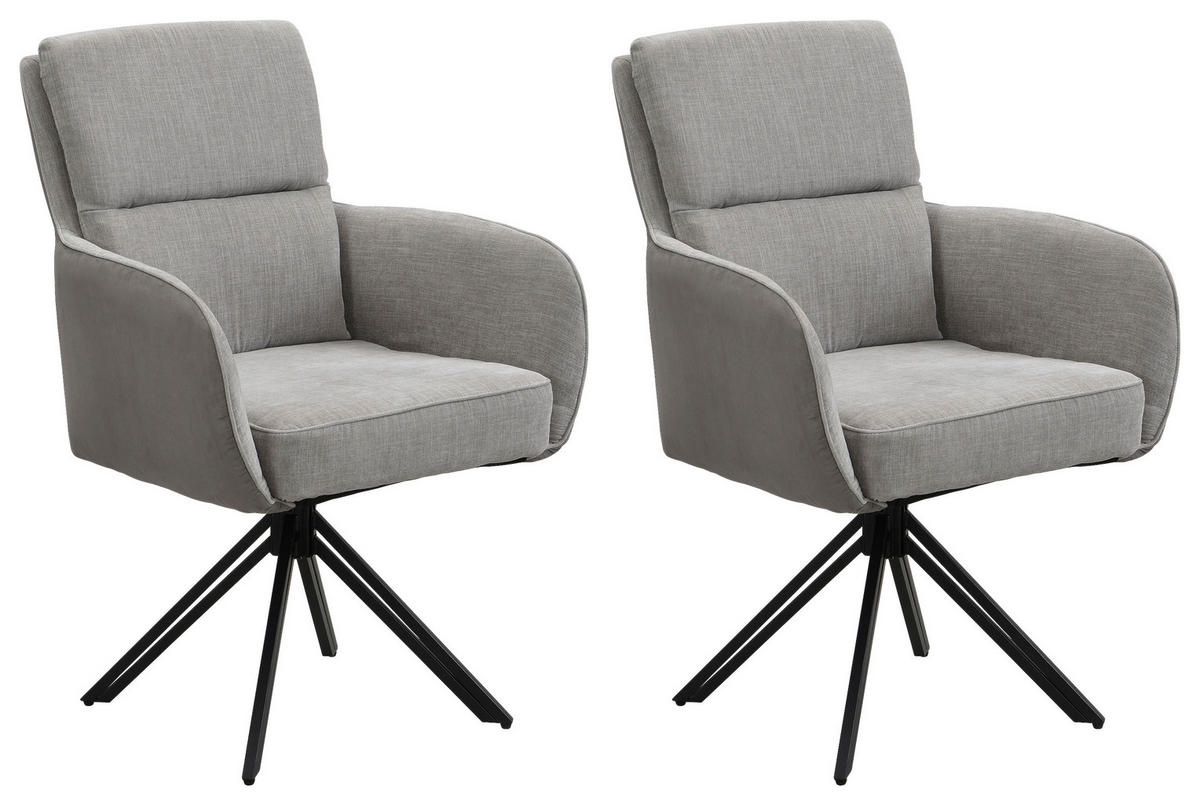 STUHL-SET 2 Stück  in Stahl Webstoff  - Hellgrau/Schwarz, MODERN, Textil/Metall (62/94/70cm) - MID.YOU