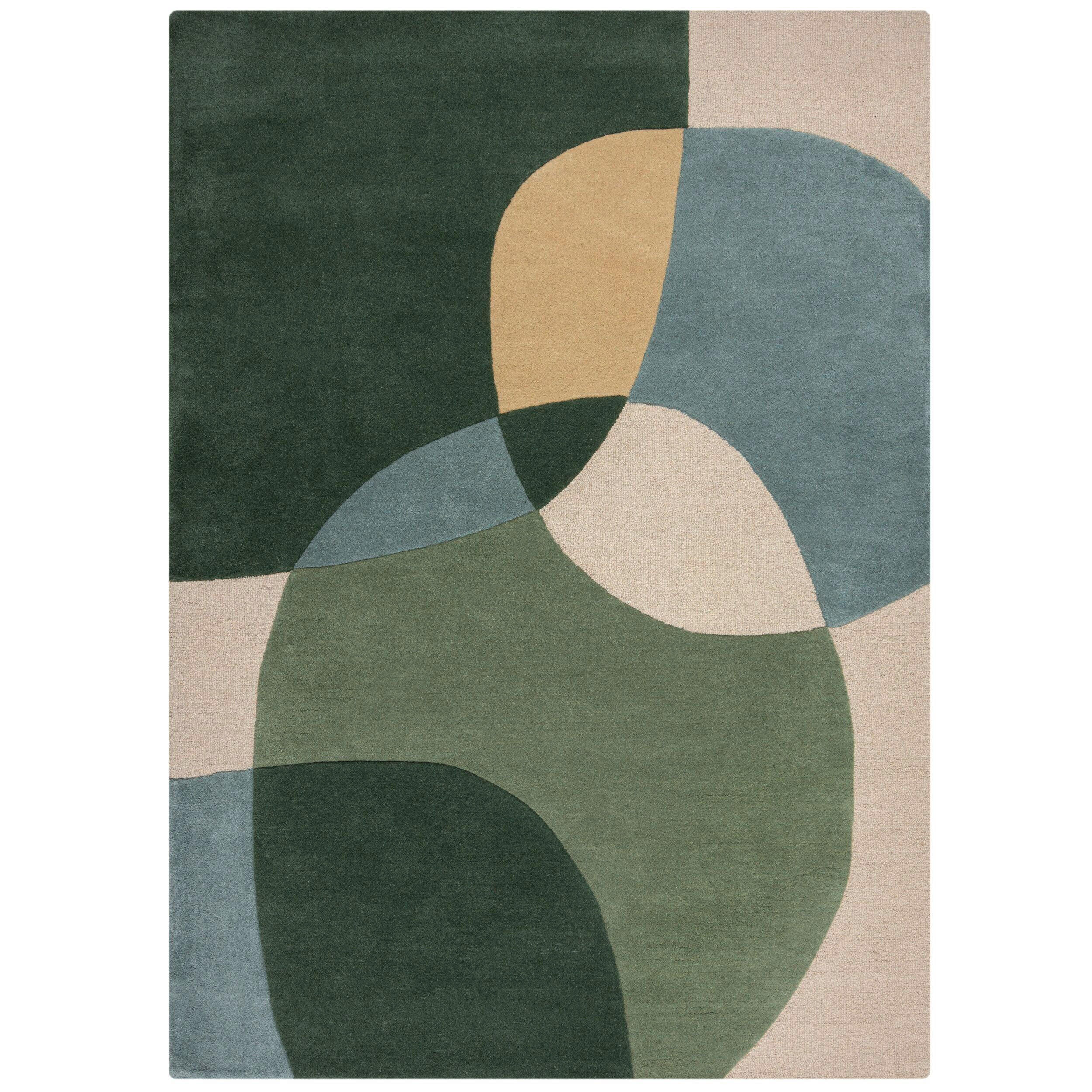 Flair Rugs Wollteppich Blau, Grün 120x170 cm