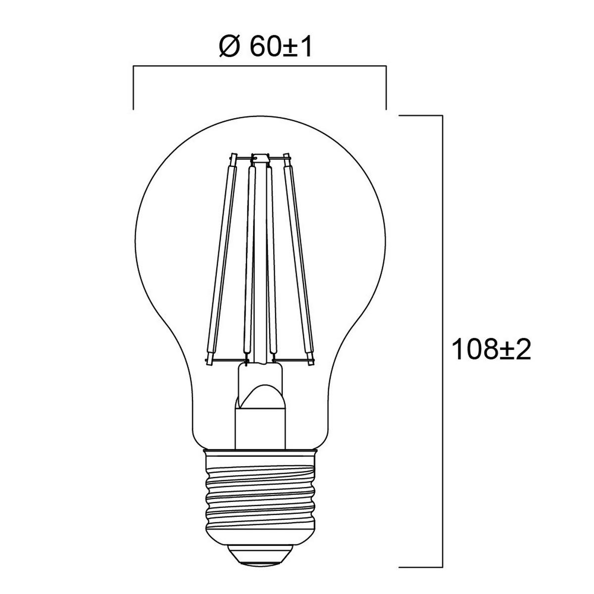 LED FILAMENT IZZÓ   7 W E27  - magasfényű fehér, Basics, üveg/fém (60/108/60cm)