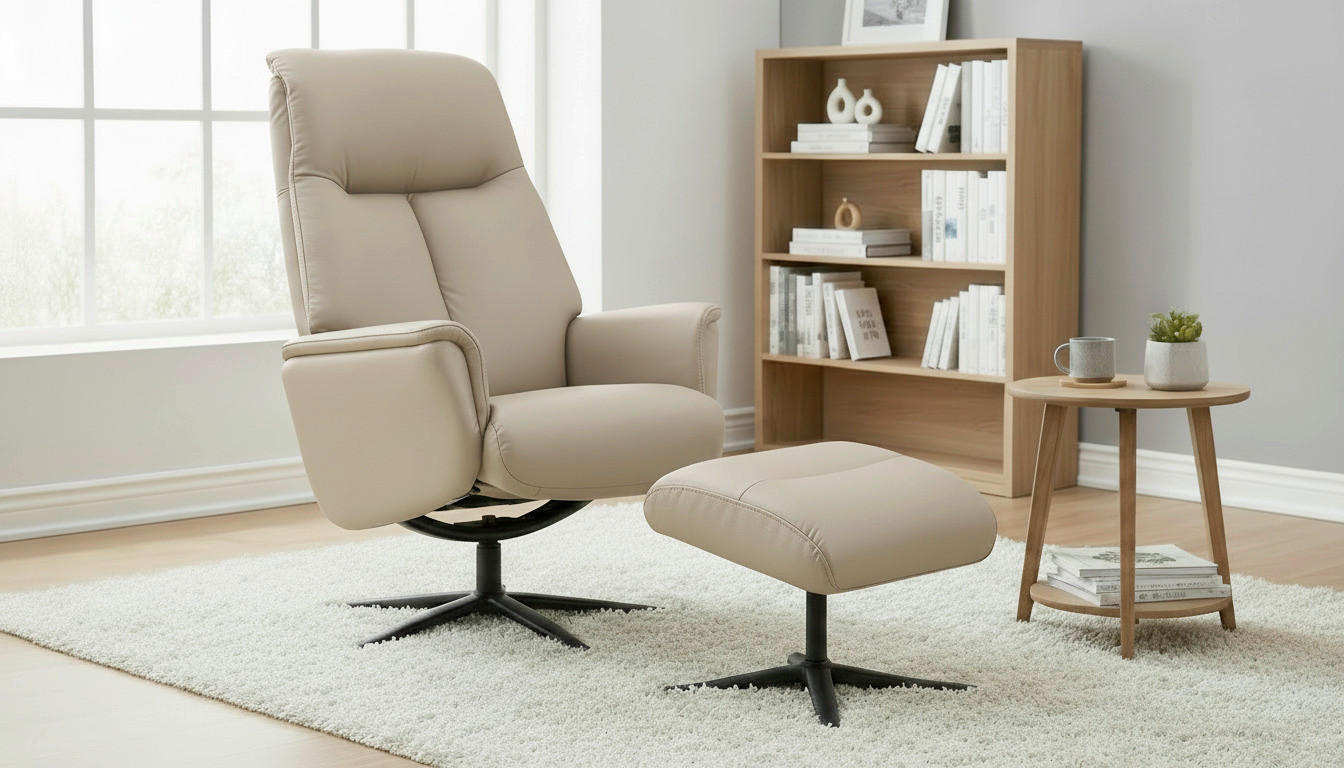 RELAXSESSELSET RELAVO Lederlook Echtleder Hocker    - Schwarz/Grau, Design, Leder/Textil (72/109/86/111/81cm) - Livetastic