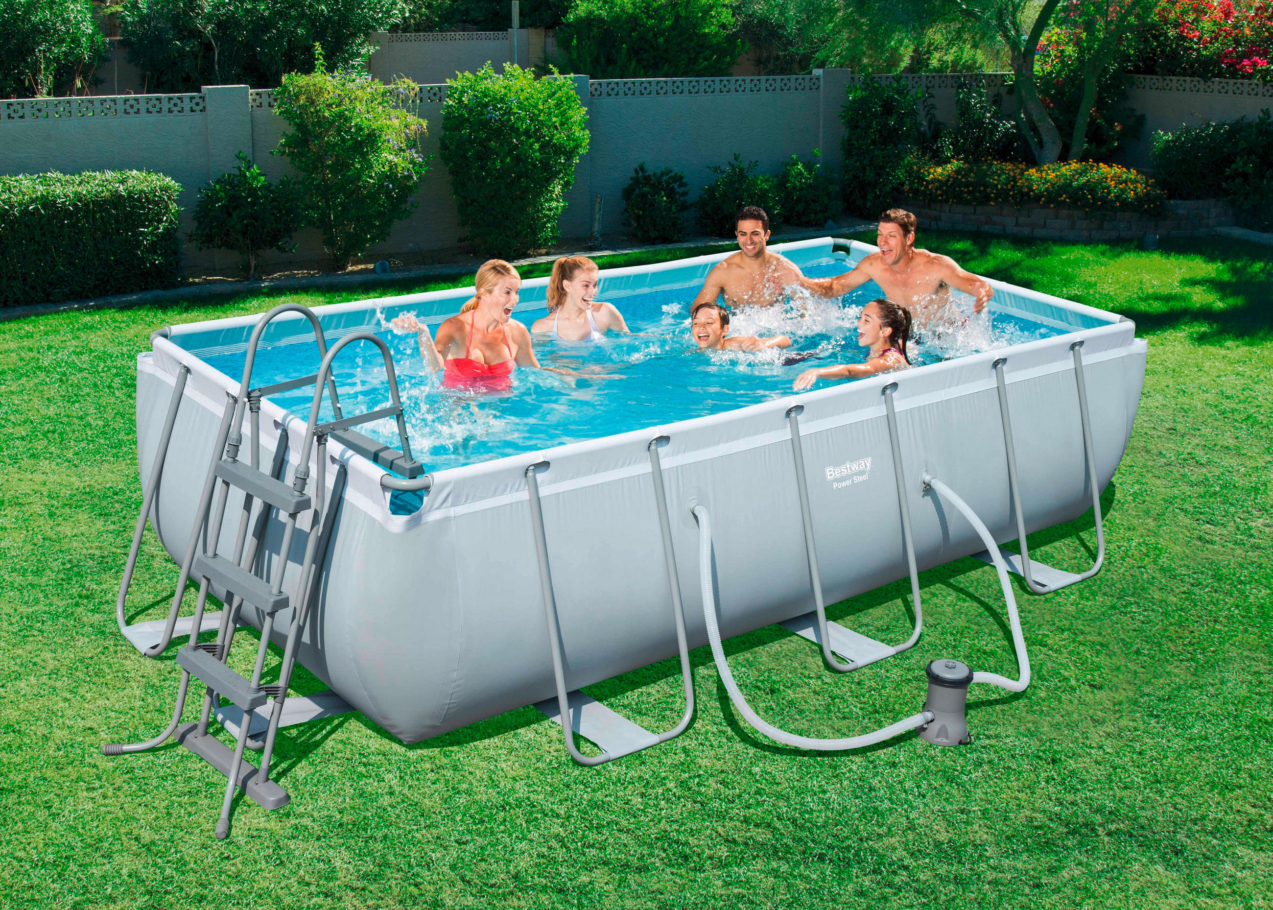 POOLSET POWER STEEL 56441 404/201/100 cm  - Grau, KONVENTIONELL, Kunststoff/Metall (404/201/100cm) - Bestway