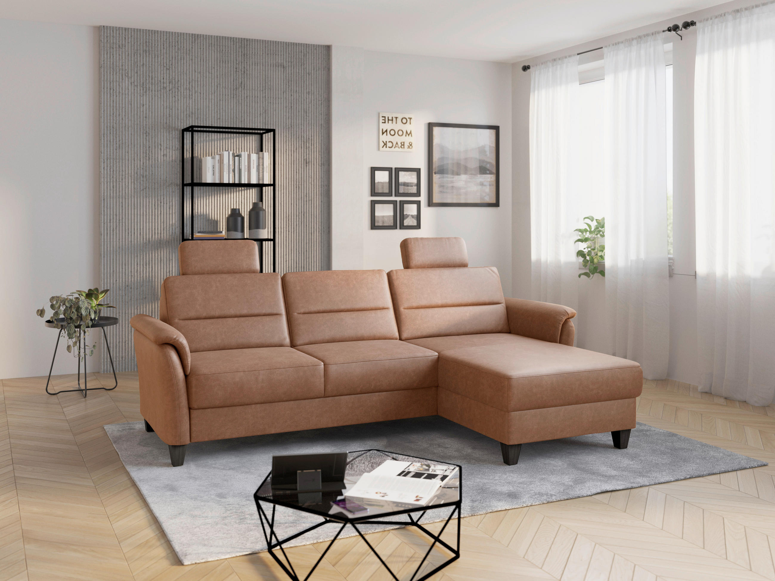 ECKSOFA Mikrofaser Cognac  - Wengefarben/Cognac, Konventionell, Holz/Textil (244/163cm) - Sit & More