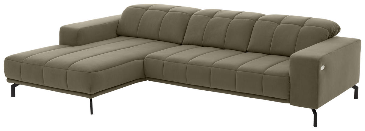 ECKSOFA in Velours Graubraun  - Graubraun/Schwarz, Design, Textil/Metall (195/293cm) - Beldomo Style