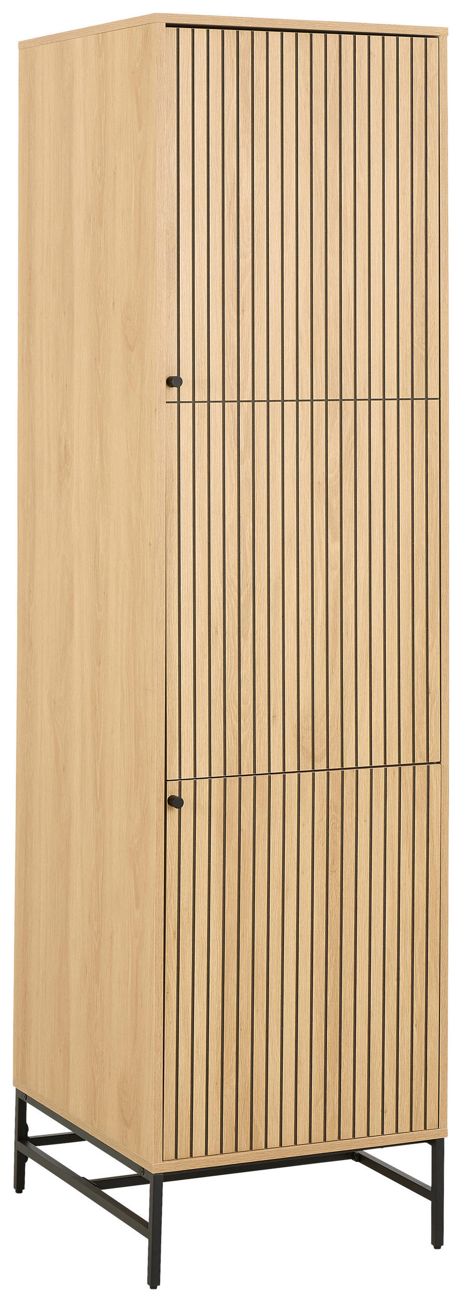 OMARA S KLASIČNIMI VRATI, furnirano hrast naravne barve, črna  - črna/naravne barve, Design, kovina/leseni material (51,1/200/60cm) - MID.YOU