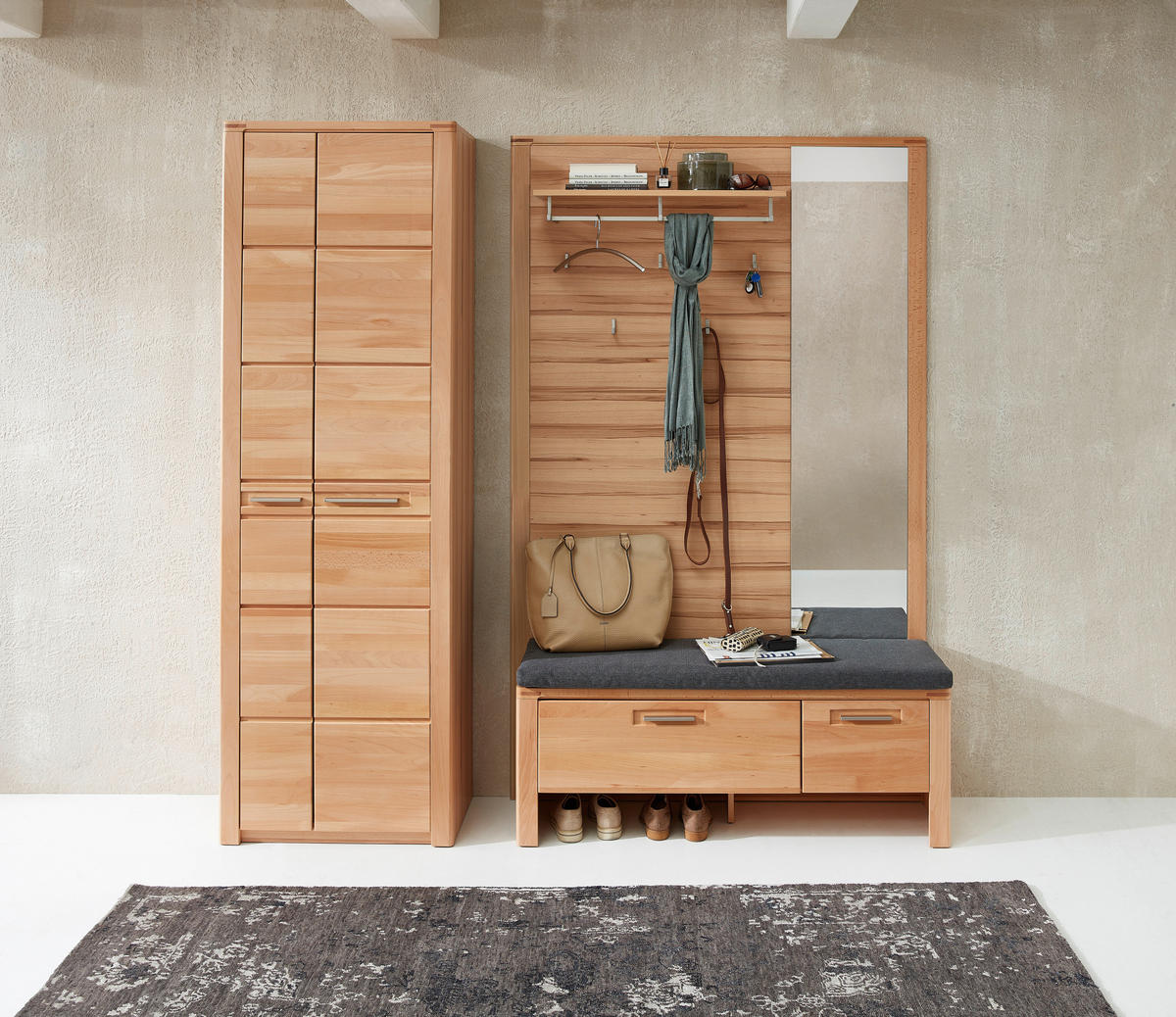 GARDEROBE 4-teilig  in 200/201/40 cm  - Buchefarben, Natur, Glas/Holzwerkstoff (200/201/40cm) - Linea Natura