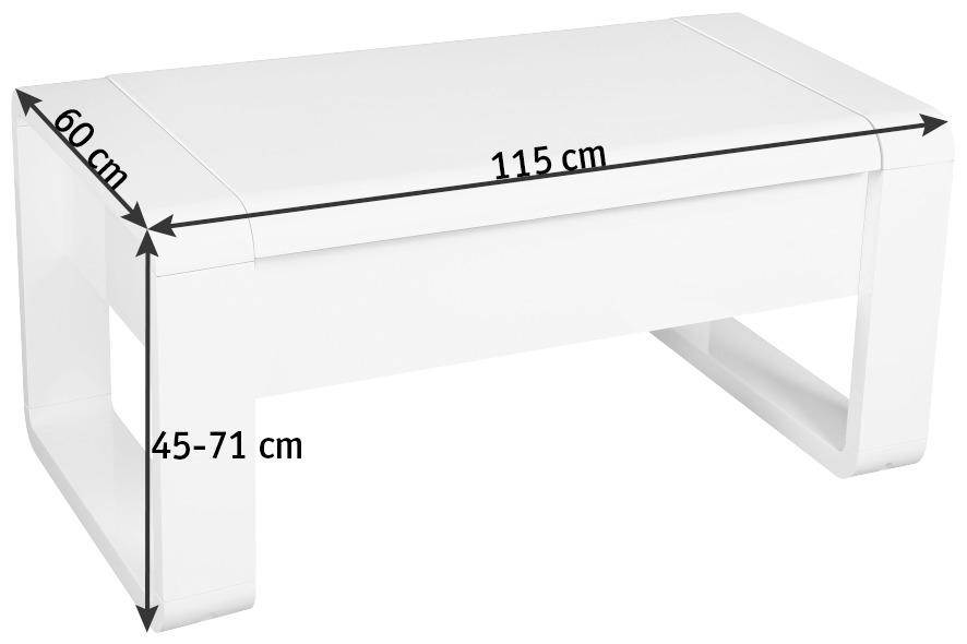 COUCHTISCH rechteckig Weiß Hochglanz 115/60/45-71 cm  - Weiß Hochglanz/Weiß, Design, Metall (115/60/45-71cm) - Hom`in