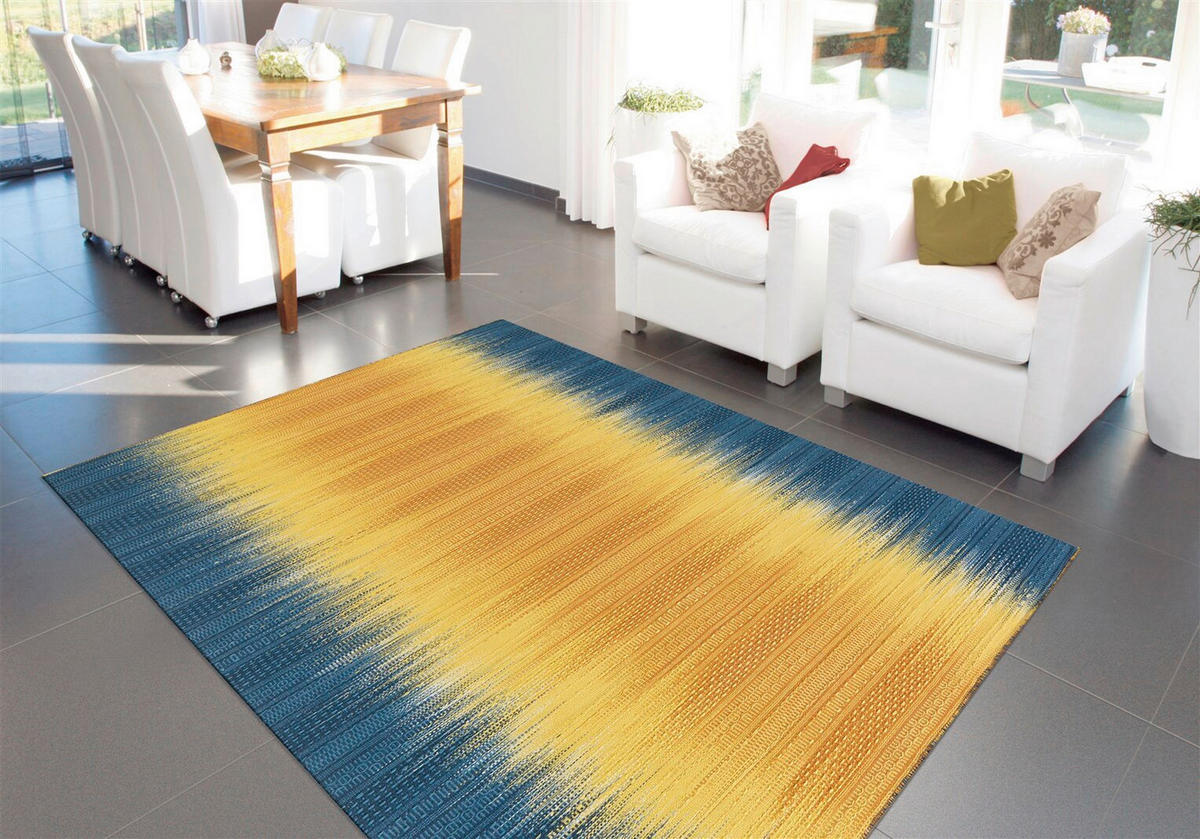FLACHWEBETEPPICH 90/160 cm Blau, Gelb  - Blau/Gelb, Basics, Textil (90/160cm) - Kayoom