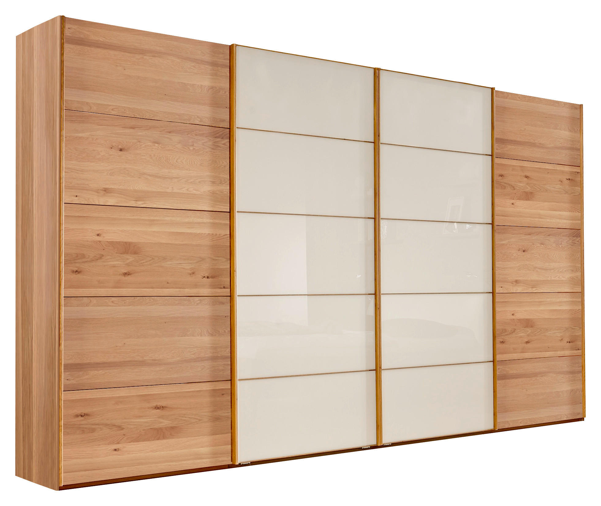 SCHWEBETÜRENSCHRANK 400/217/67 cm 4-türig Weiß, Eichefarben  - Eichefarben/Weiß, Design, Glas/Holz (400/217/67cm) - Linea Natura