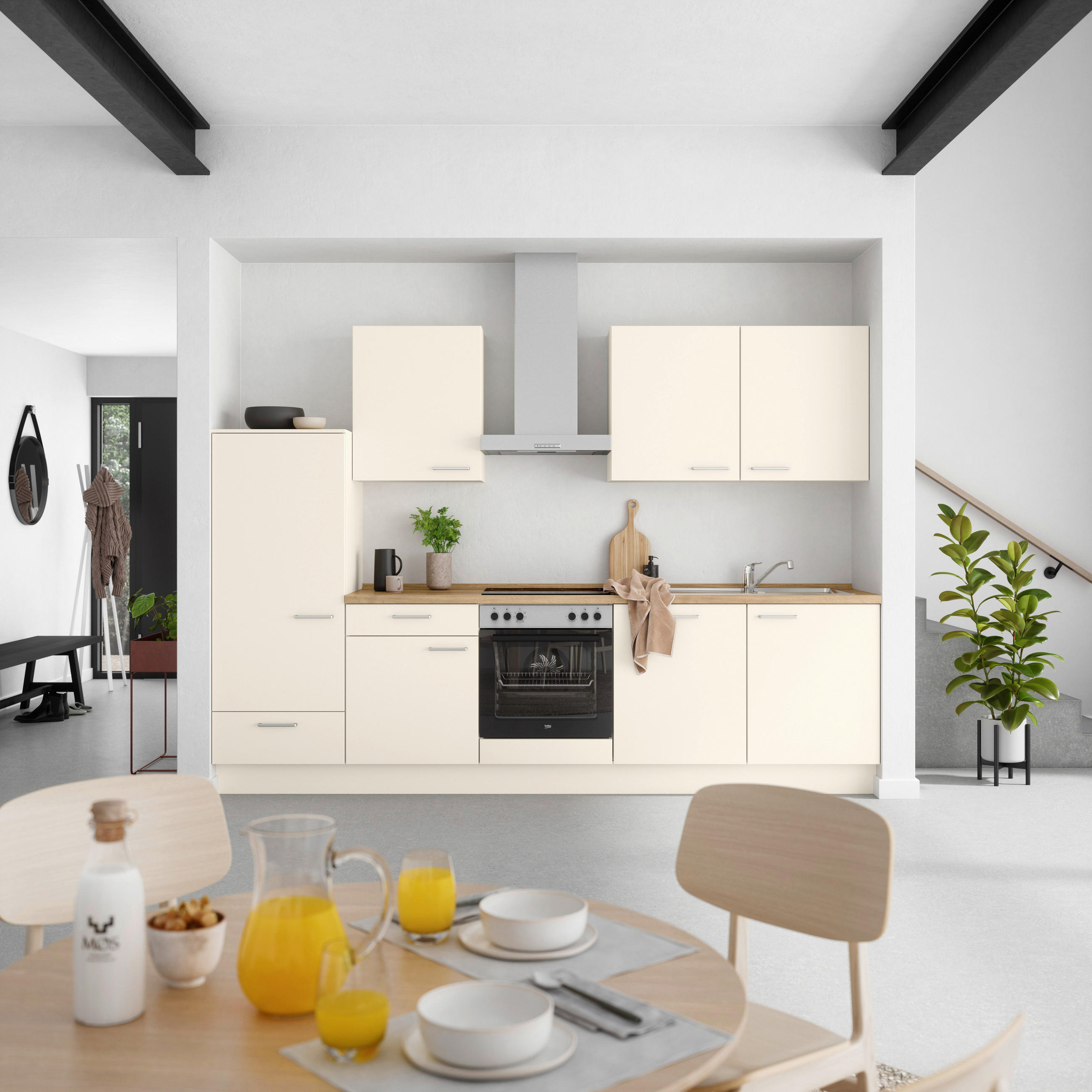 KÜCHENBLOCK Touch 300 cm  in Eichefarben, Magnolie  - Edelstahlfarben/Eichefarben, MODERN, Holzwerkstoff/Metall (300cm) - Nobilia