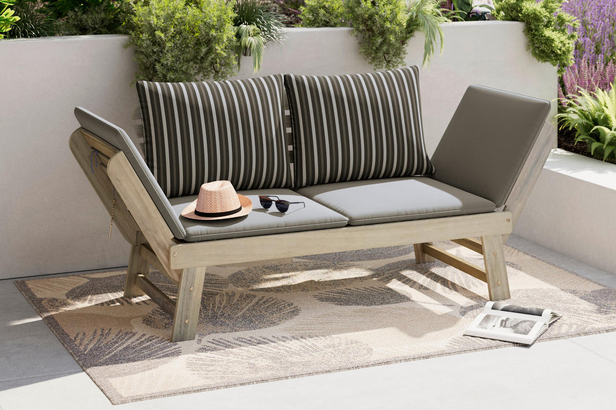 GARTENBANK 190/76/67 cm  in Multicolor, Akaziefarben, Taupe  - Taupe/Multicolor, Natur, Holz/Textil (190/76/67cm) - Ambia Garden