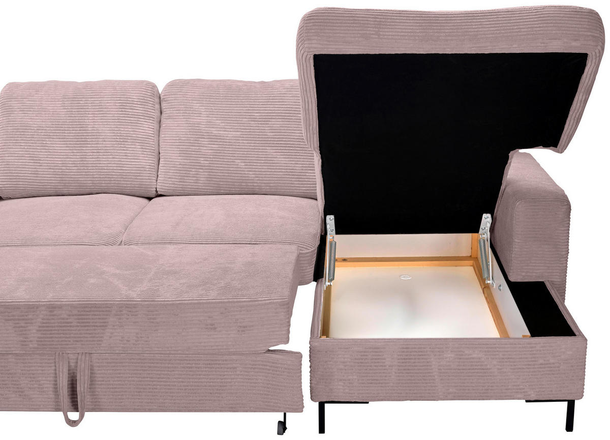 WOHNLANDSCHAFT Altrosa Cord  - Schwarz/Altrosa, KONVENTIONELL, Textil/Metall (197/303/148cm) - Carryhome