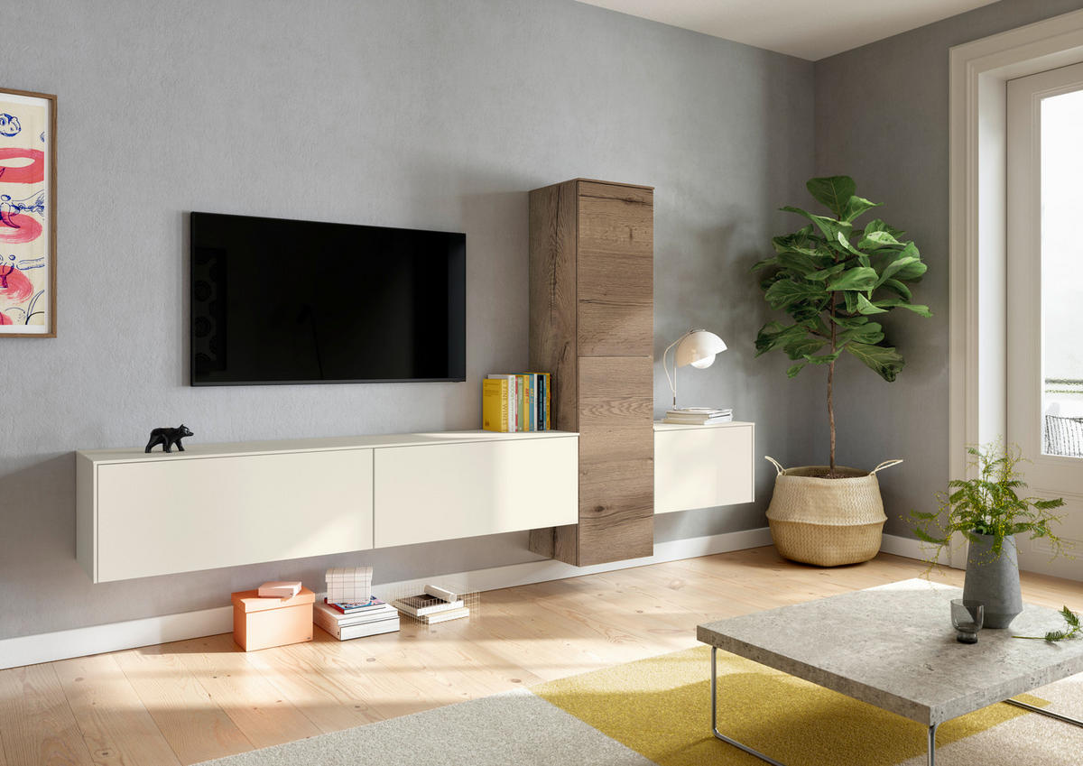 WOHNWAND  in Eichefarben, Magnolie  282/160/37 cm  - Eichefarben/Magnolie, Design, Holzwerkstoff (282/160/37cm) - Celina Home