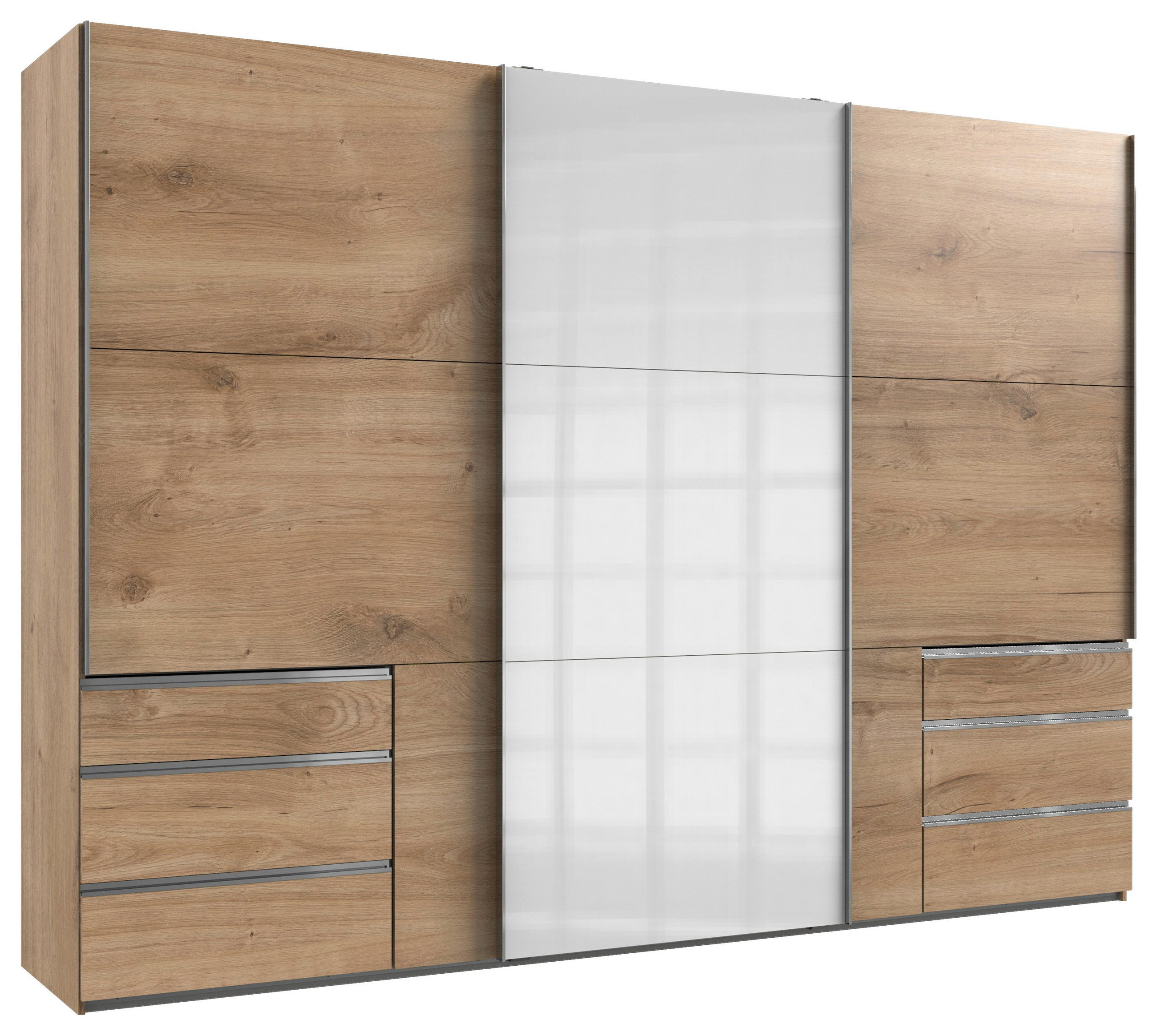 SCHWEBETÜRENSCHRANK in Weiss, Eichefarben  - Chromfarben/Weiss, Modern, Holzwerkstoff (300/216/65cm) - MID.YOU