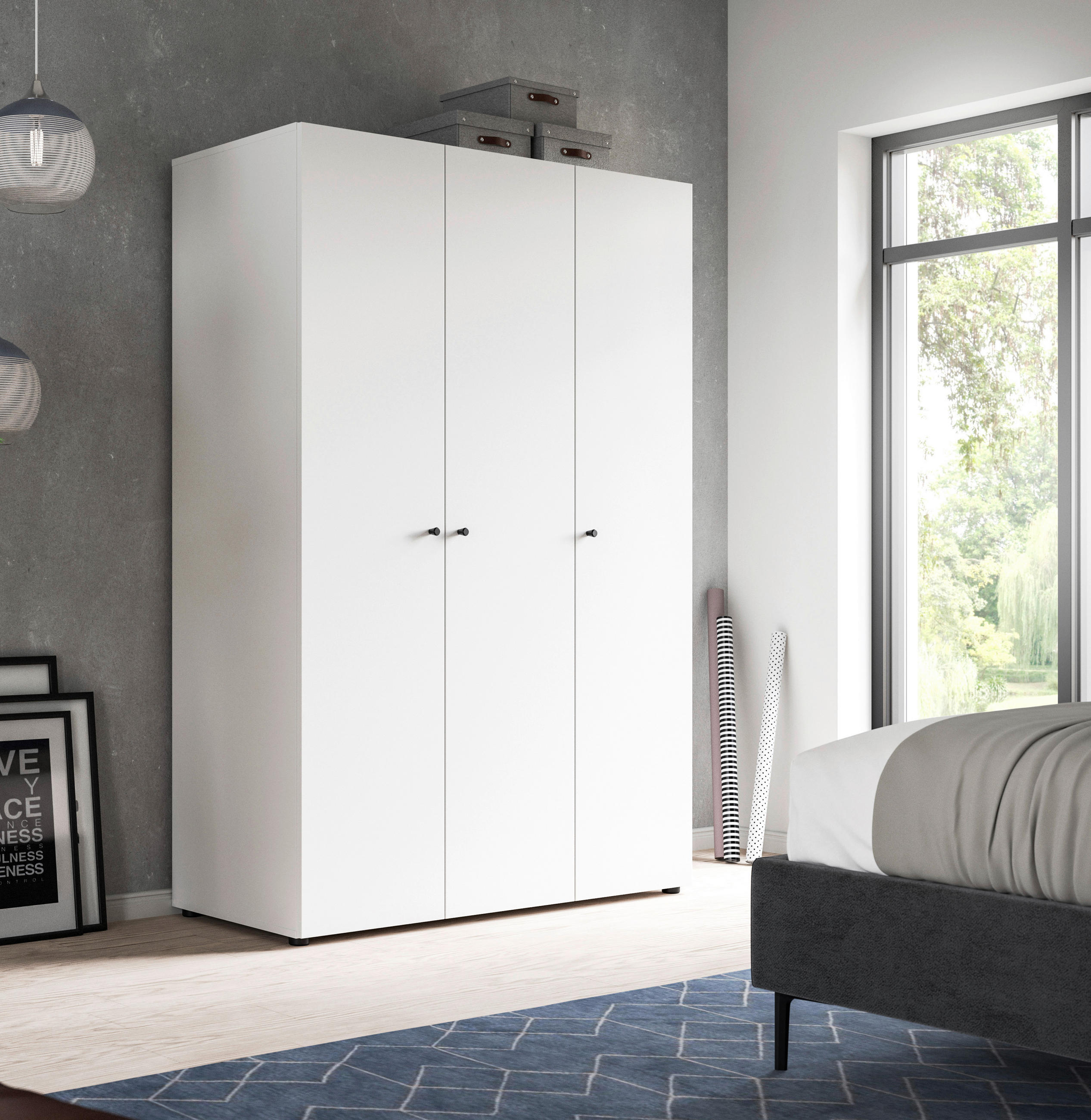 DREHTÜRENSCHRANK 120/176/51 cm,  in Weiß, 3-türig  - Schwarz/Weiß, MODERN, Holzwerkstoff/Kunststoff (120/176/51cm) - MID.YOU