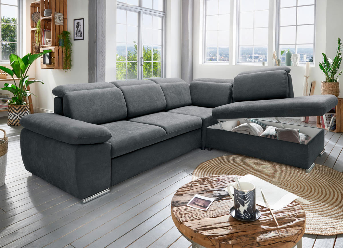 ECKSOFA Anthrazit Mikrofaser  - Chromfarben/Anthrazit, Design, Textil/Metall (283/228cm) - Livetastic
