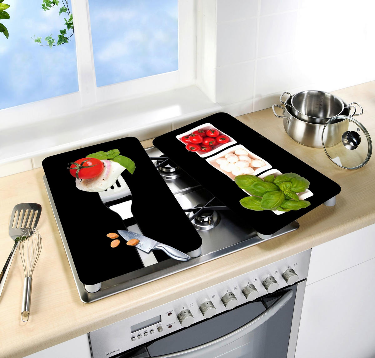 HERDABDECKPLATTE 2521451100  - Rot/Weiß, Design, Glas/Kunststoff (30/1,8-5,5/52cm) - Wenko