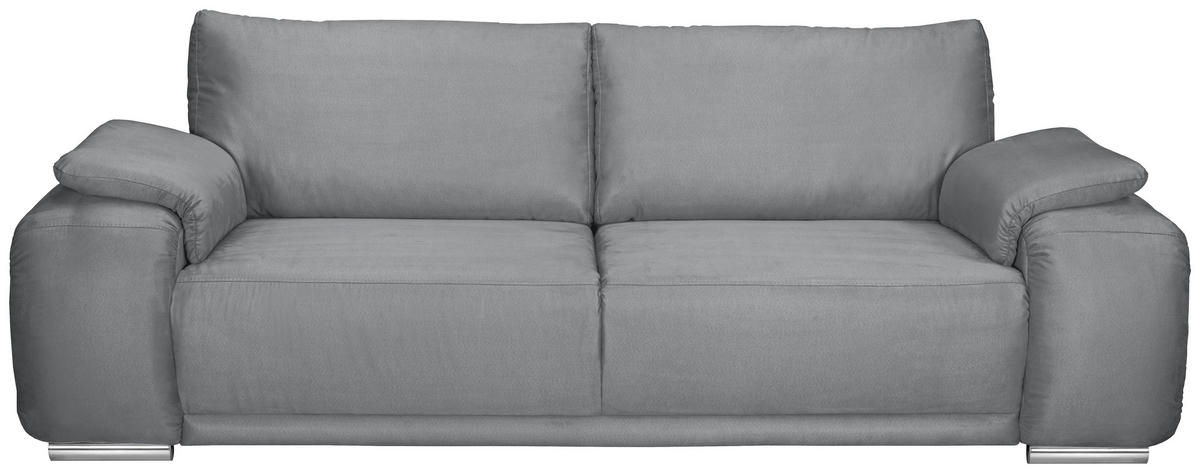 3-SITZER-SOFA Lederlook Grau  - Chromfarben/Grau, KONVENTIONELL, Textil/Metall (241/85/95cm) - Carryhome