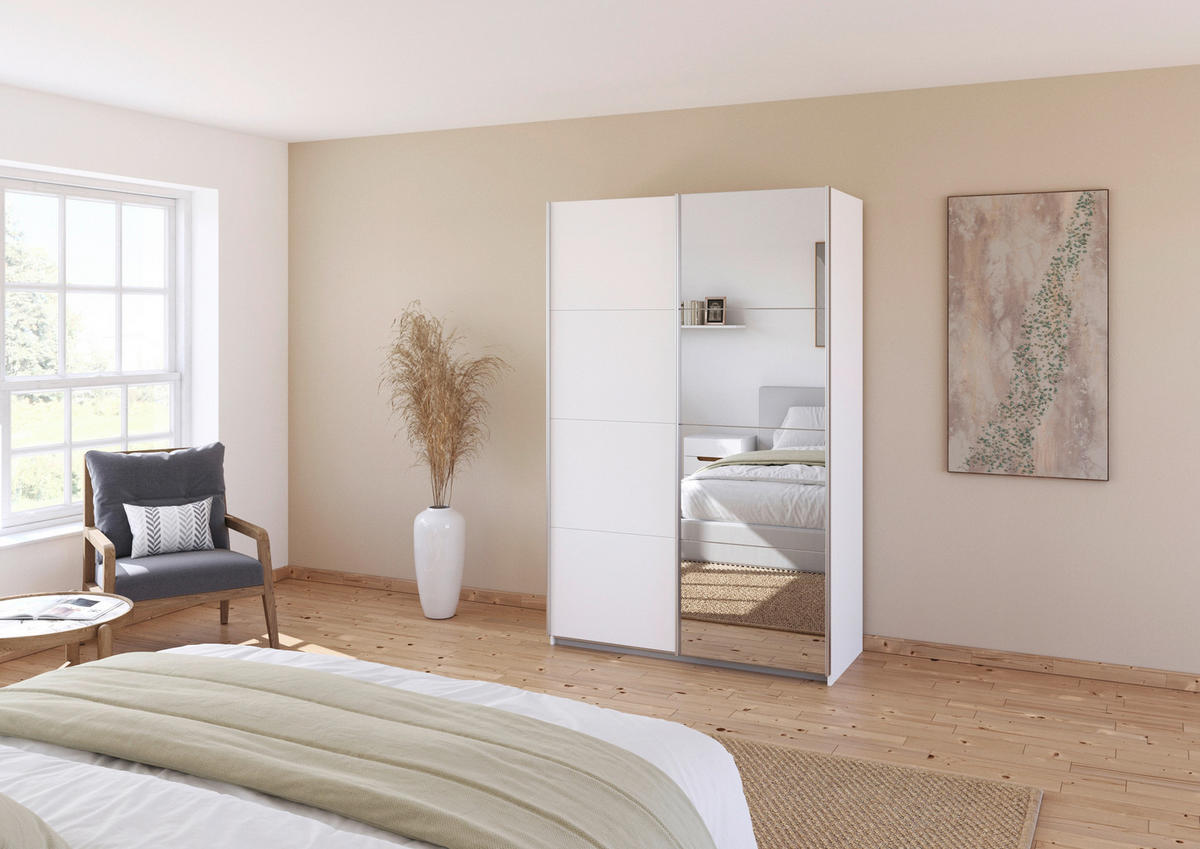 SCHWEBETÜRENSCHRANK  in Weiß  - Alufarben/Weiß, KONVENTIONELL, Glas/Holzwerkstoff (136/229/62cm) - Xora