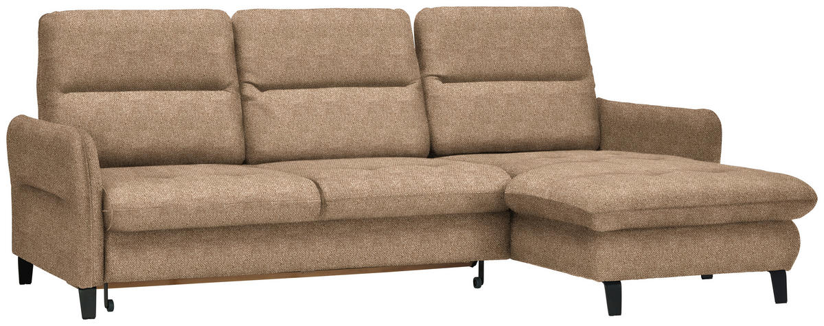 ECKSOFA Hellbraun Plüsch  - Hellbraun/Schwarz, KONVENTIONELL, Textil/Metall (254/190cm) - Livetastic