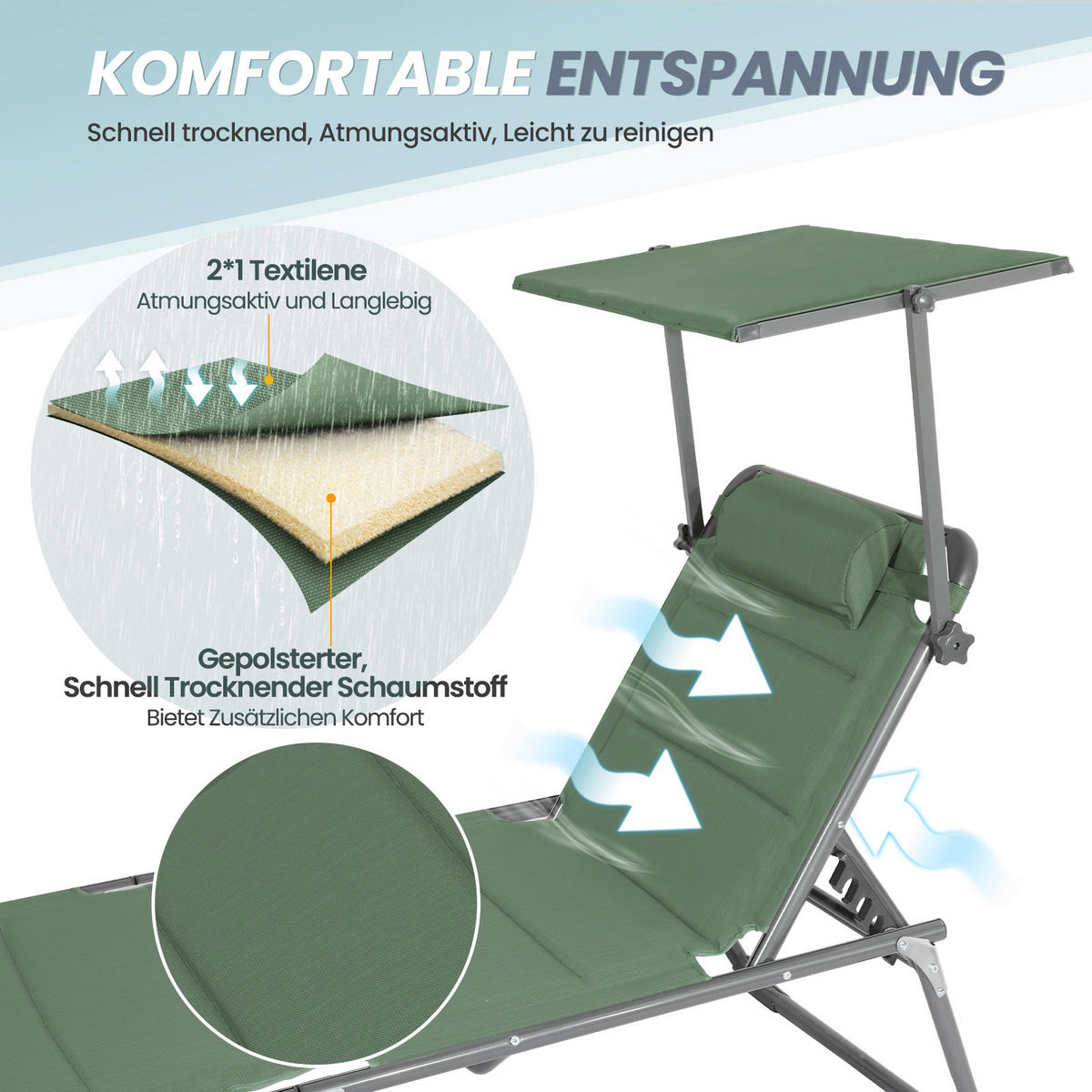 SONNENLIEGE 70/36/200 cm  - Grau/Grün, Basics, Textil/Metall (70/36/200cm) - Modante