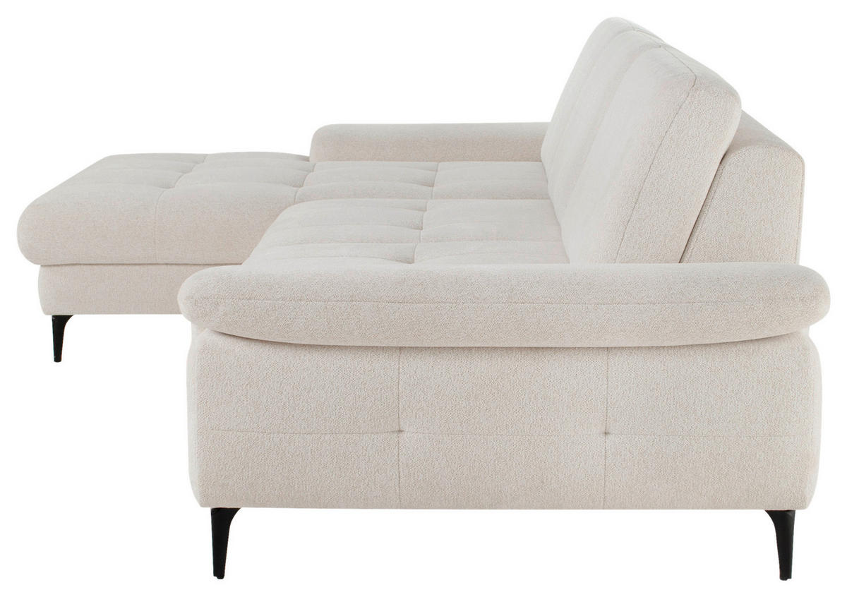 ECKSOFA ALMA in Chenille Creme  191/285 cm  - Creme/Schwarz, Design, Textil/Metall (191/285cm) - Livetastic