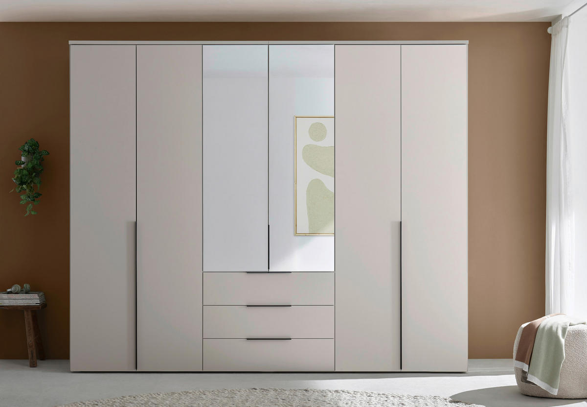 DREHTÜRENSCHRANK 6-türig Kaschmir  - Kaschmir/Schwarz, Design, Glas/Holzwerkstoff (270/225/53cm) - Chameo