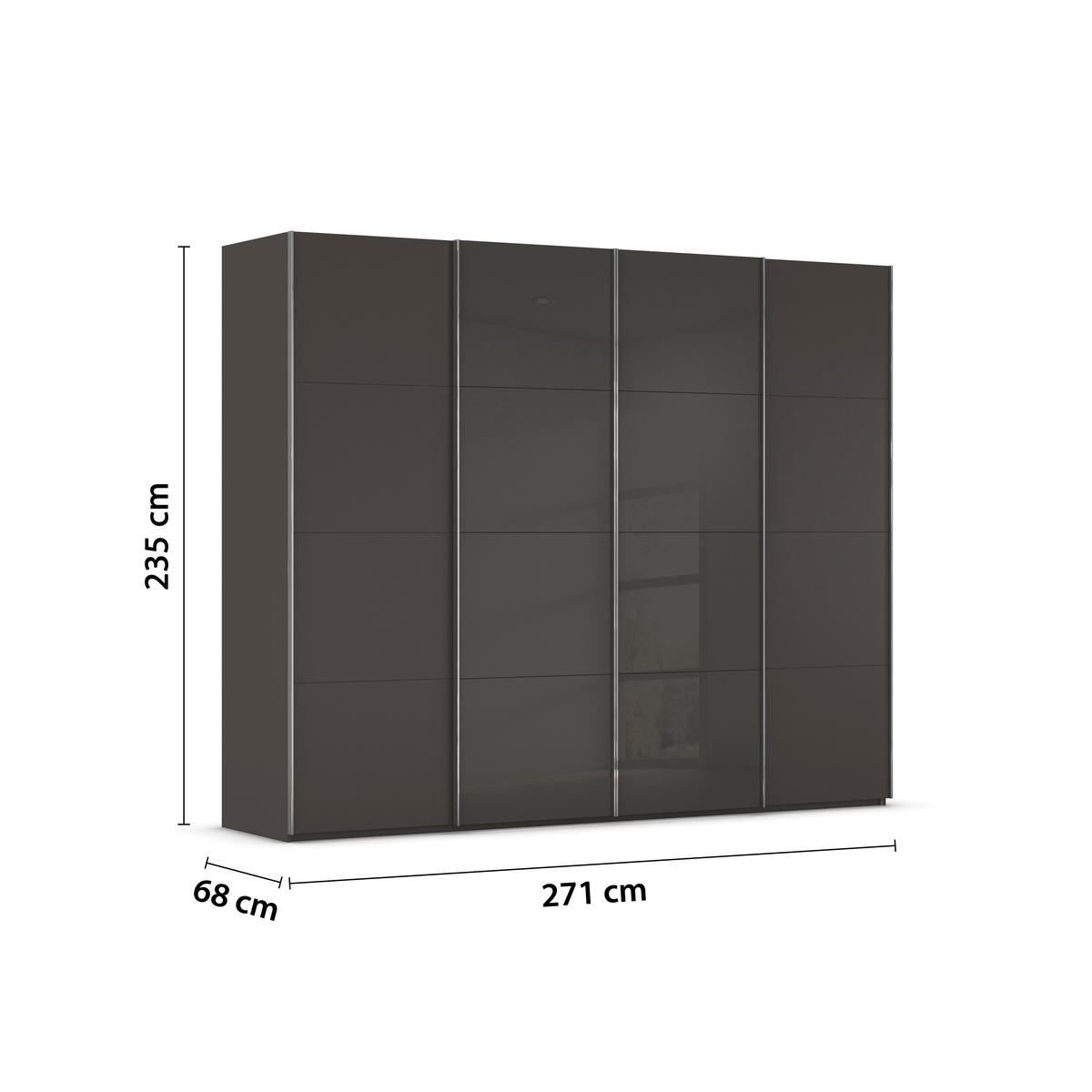 SCHWEBETÜRENSCHRANK 271/235/68 cm 4-türig Graphitfarben, Dunkelgrau  - Chromfarben/Dunkelgrau, KONVENTIONELL, Glas/Holzwerkstoff (271/235/68cm) - Novel