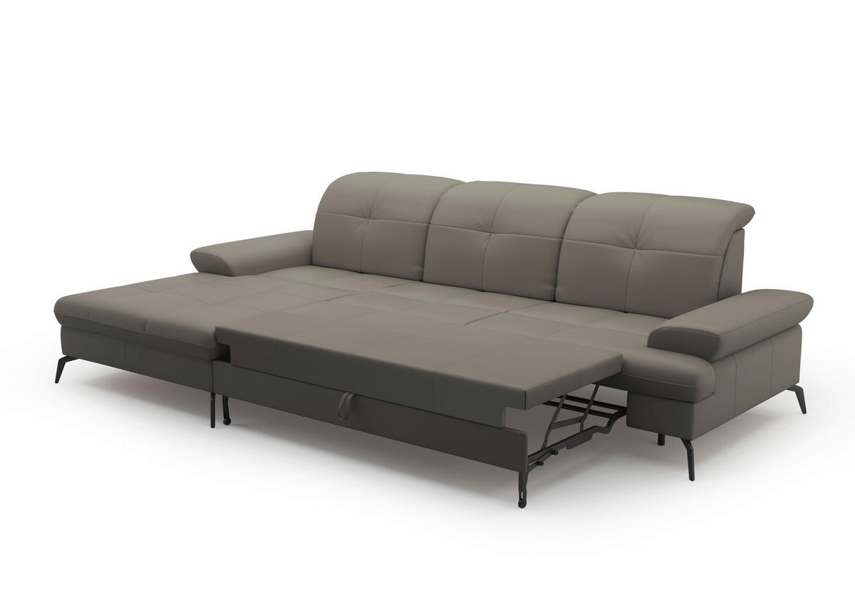 ECKSOFA in Echtleder Grau  - Schwarz/Grau, Konventionell, Leder/Metall (185/279cm) - Sit & More