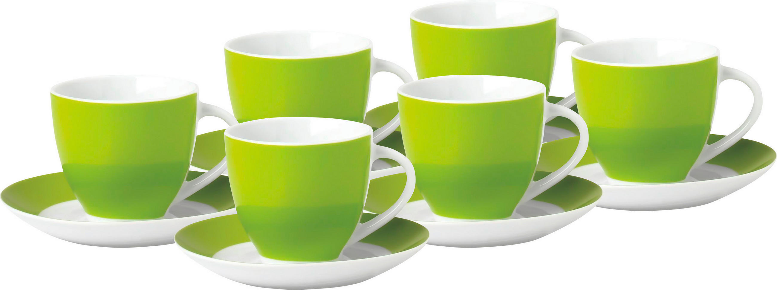 TASSENSET VARIO 6-teilig - Weiß/Grün, Basics, Keramik (10,5/7,3/8cm) - Van Well