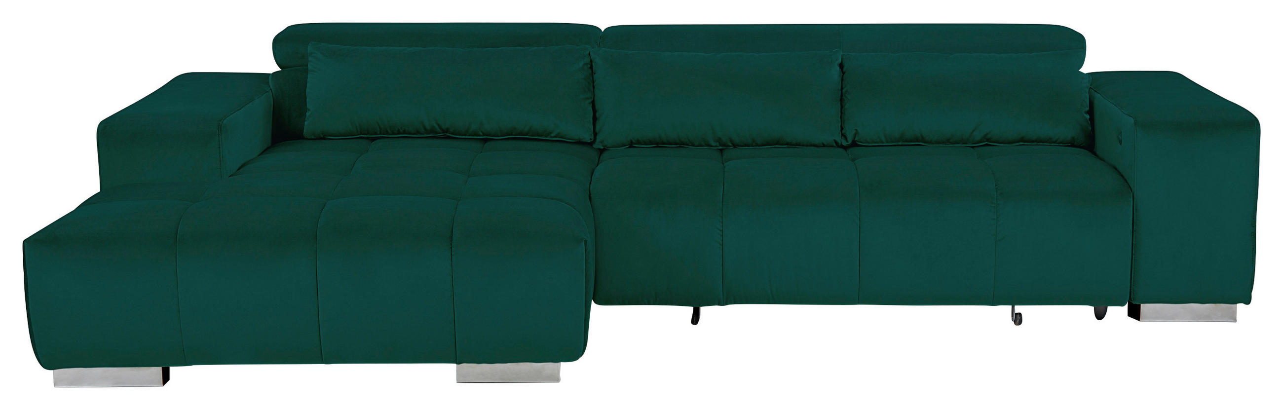 ECKSOFA Grün Velours Kopfteilverstellung  - Silberfarben/Grün, KONVENTIONELL, Textil/Metall (186/307cm) - Livetastic