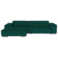 ECKSOFA 186/307 cm  in Velours Grün Kopfteilverstellung  186/307 cm  - Silberfarben/Grün, KONVENTIONELL, Textil/Metall (186/307cm) - Livetastic