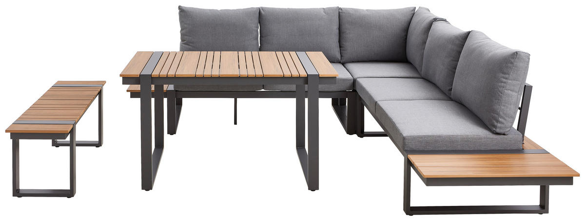 JEDÁLENSKÁ TERASOVÁ SÚPRAVA kov, plast, textil - sivá/farba tíku, Modern, kov/textil (240/240cm) - Ambia Garden