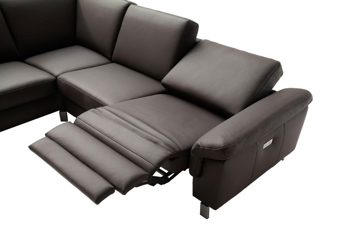 ECKSOFA in Echtleder Dunkelbraun  - Chromfarben/Dunkelbraun, Design, Leder/Metall (271/200cm) - Pure Home Lifestyle