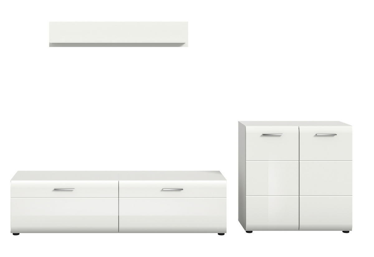 WOHNWAND 3-teilig  in Weiß, Weiß Hochglanz  255/160/41 cm  - Weiß Hochglanz/Silberfarben, Design, Holzwerkstoff/Kunststoff (255/160/41cm) - Livetastic