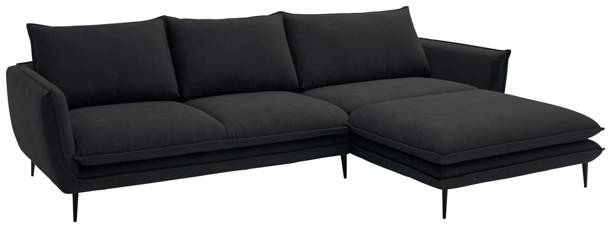 ECKSOFA Schwarz Webstoff  - Schwarz, KONVENTIONELL, Textil/Metall (304/196cm) - Hom`in
