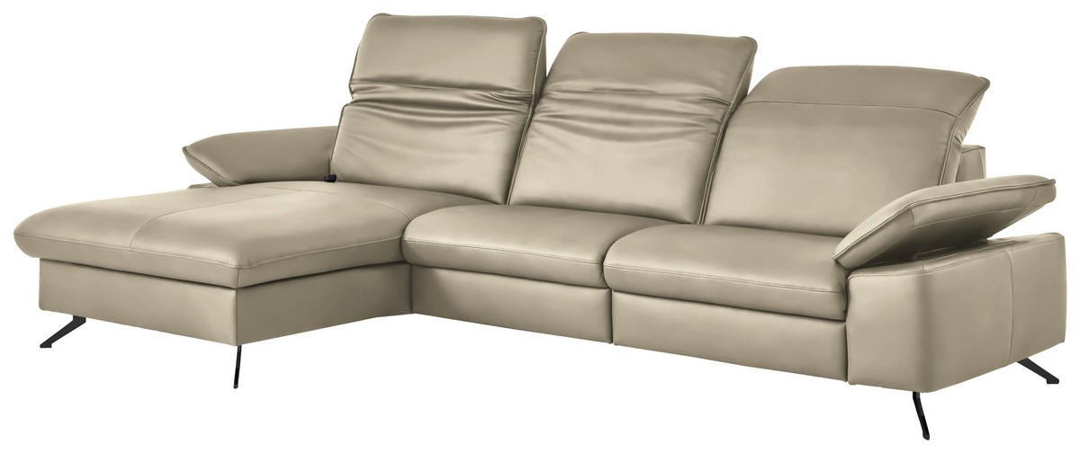 ECKSOFA  Echtleder Naturfarben  - Schwarz/Naturfarben, Design, Leder/Metall (169/307cm) - Beldomo Premium