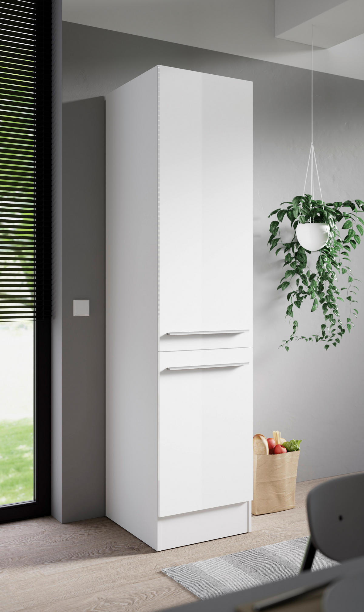 APOTHEKERSCHRANK 50/211/57 cm  in Weiß, Weiß Hochglanz  - Weiß Hochglanz/Silberfarben, Design, Holzwerkstoff/Kunststoff (50/211/57cm) - MID.YOU