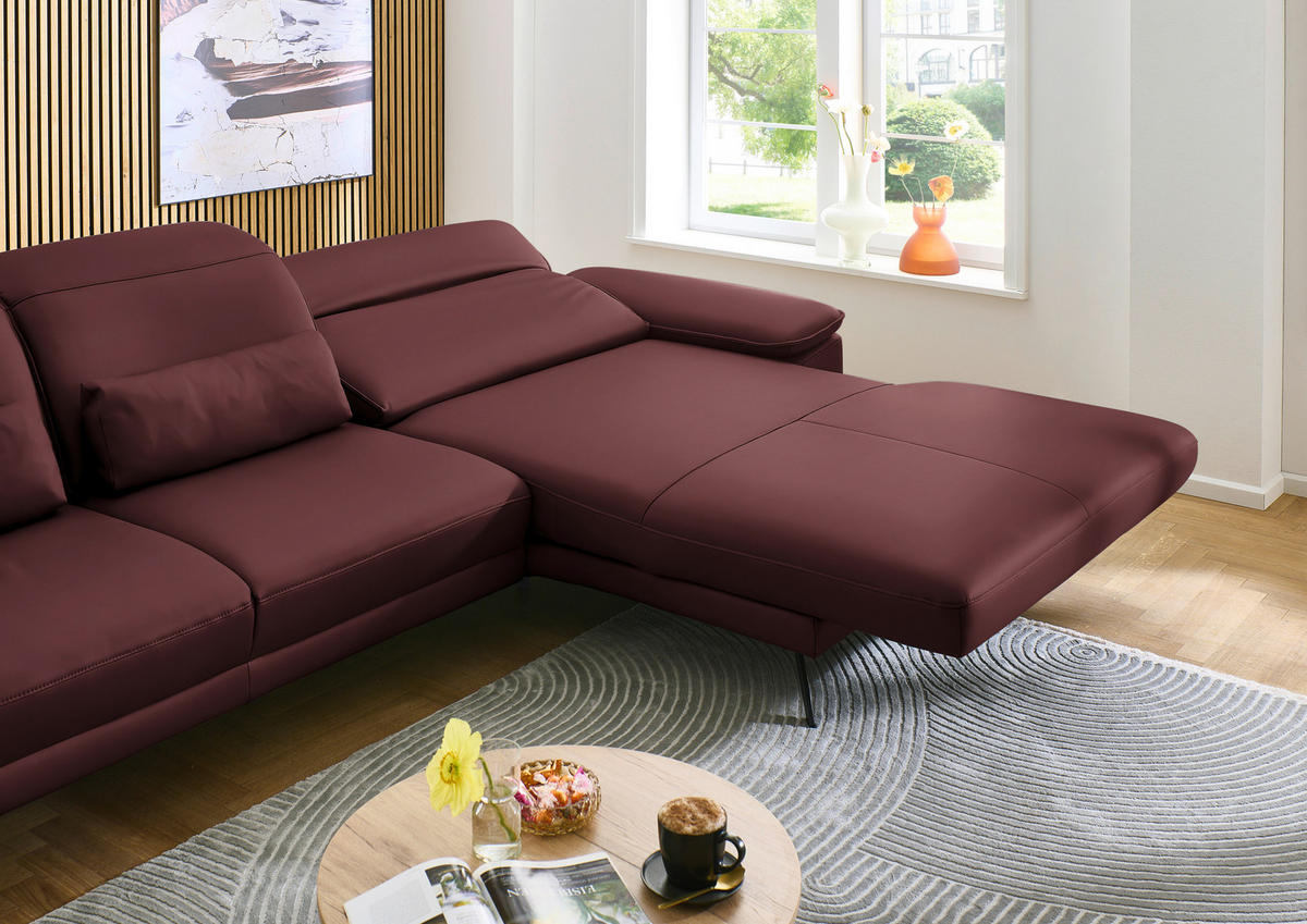 ECKSOFA in Echtleder Brombeere  - Brombeere/Schwarz, Design, Leder/Metall (332/193cm) - Dieter Knoll