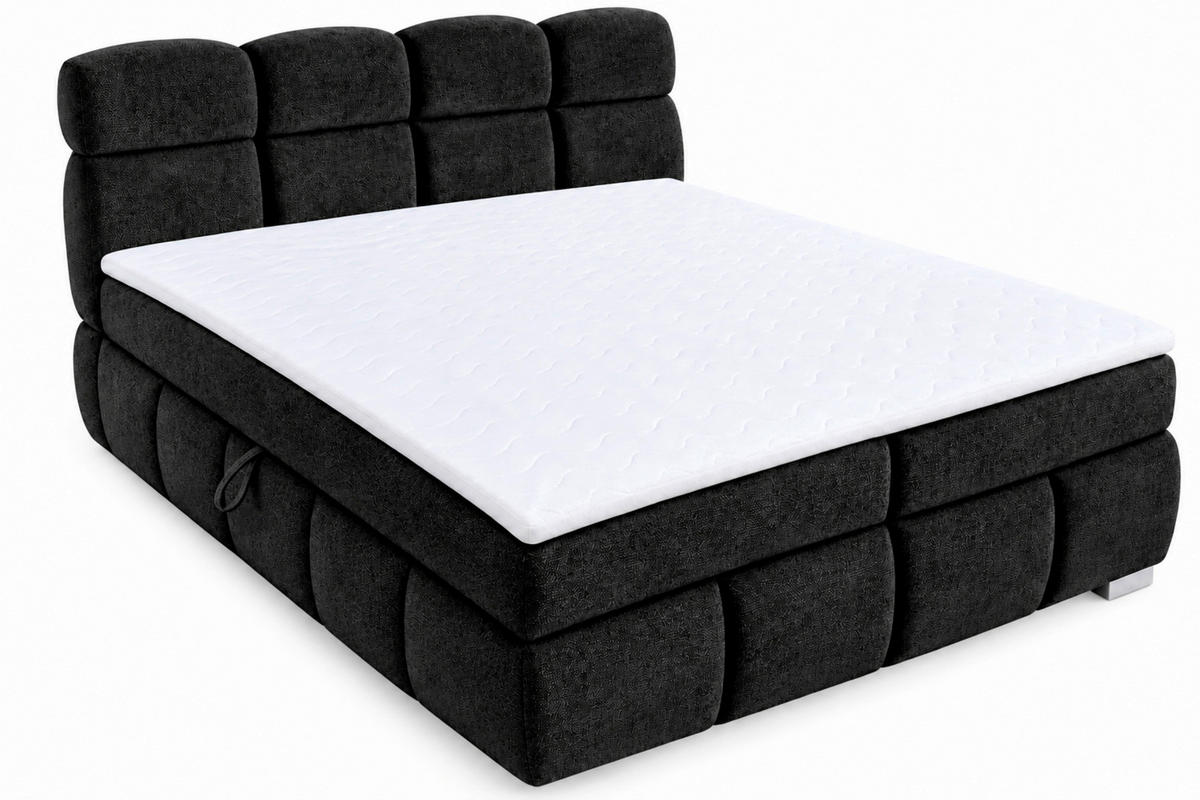 BOXBETT 140/200 cm,  in Schwarz, Bettkasten, Topper,  - Chromfarben/Schwarz, MODERN, Holz/Kunststoff (140/200cm) - MID.YOU