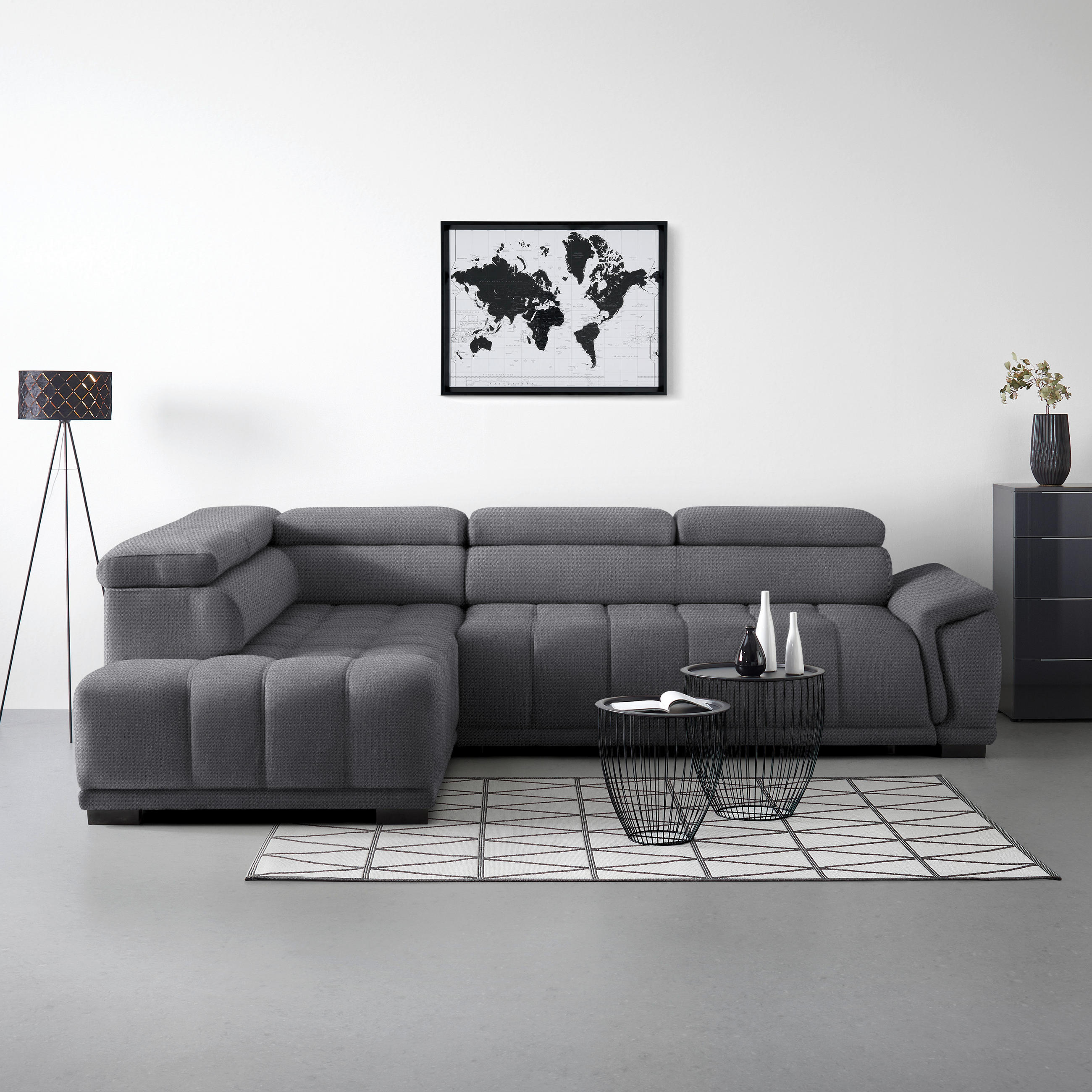 HÖRNSOFFA i chenille, vävt tyg blågrå  - blågrå/svart, Modern, textil/plast (106/283cm) - MID.YOU