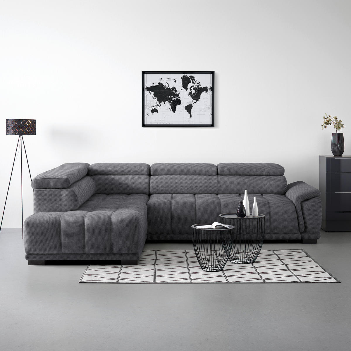 HÖRNSOFFA i chenille, vävt tyg blågrå  - blågrå/svart, Modern, textil/plast (106/283cm) - MID.YOU