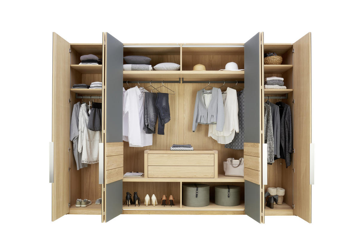 FALTTÜRENSCHRANK in Grau, Wildeiche  - Wildeiche/Silberfarben, Natur, Glas/Holz (302/226/63cm) - Voglauer